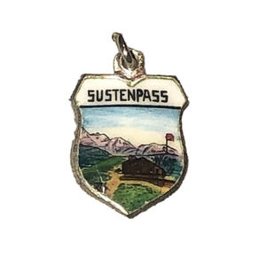 VTG 800 Silver & Enamel SustenpassTravel Sheild Souvenir Charm Bracelet Charm